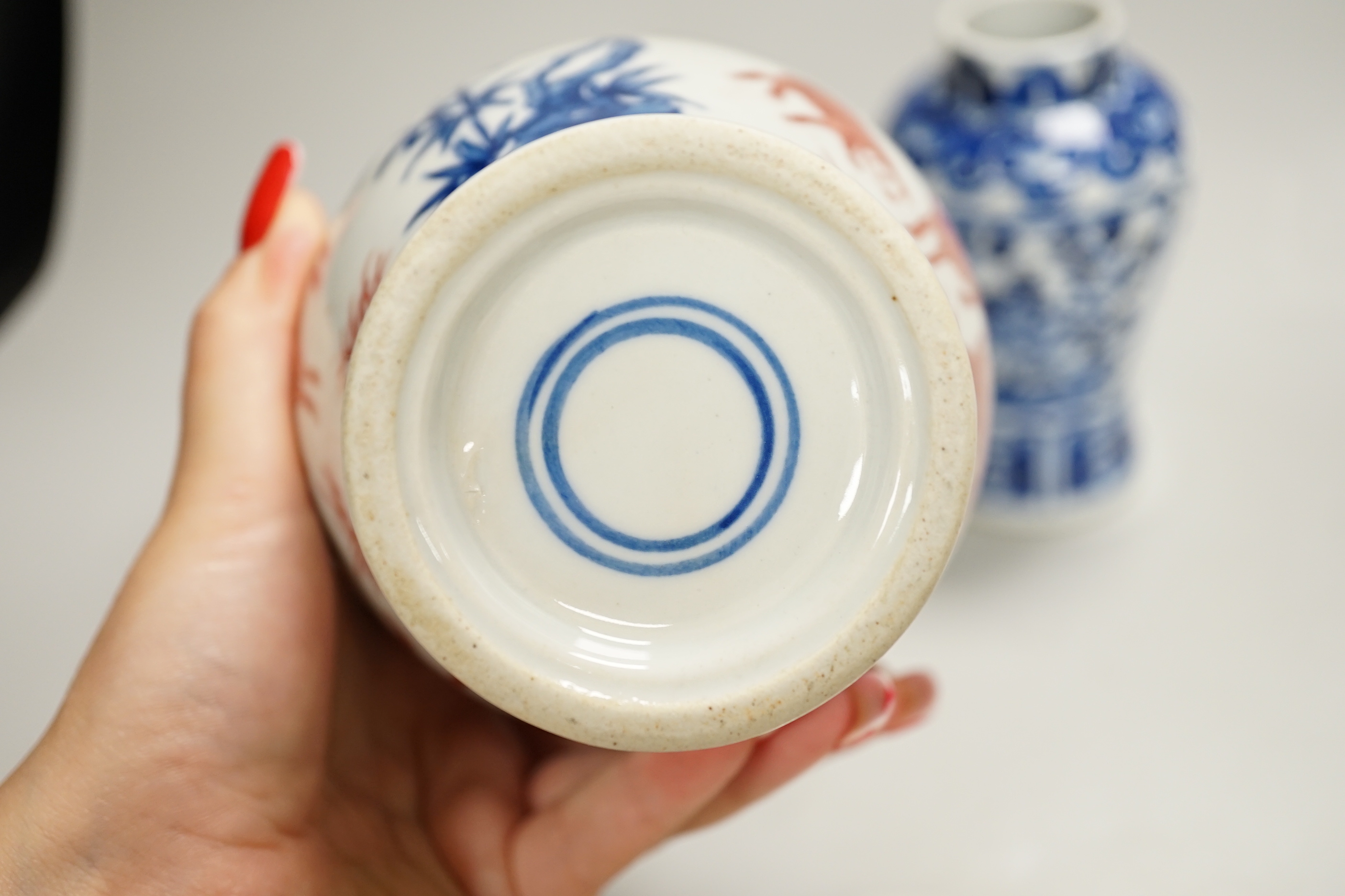 Chinese ceramics including a blue and white vase and bowl, the largest 16cm high